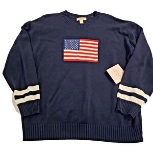 NWT HONEY PEACH Women's Long Sleeve Pullover Sweater US Flag Back‎ #87  Large